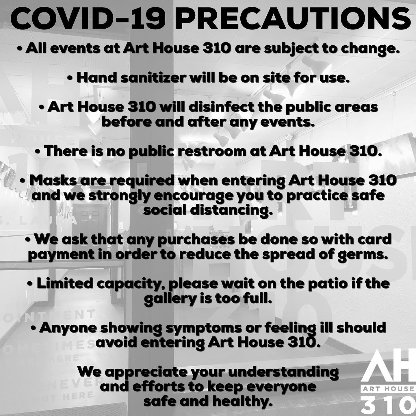 Art House 310 Covid Precautions