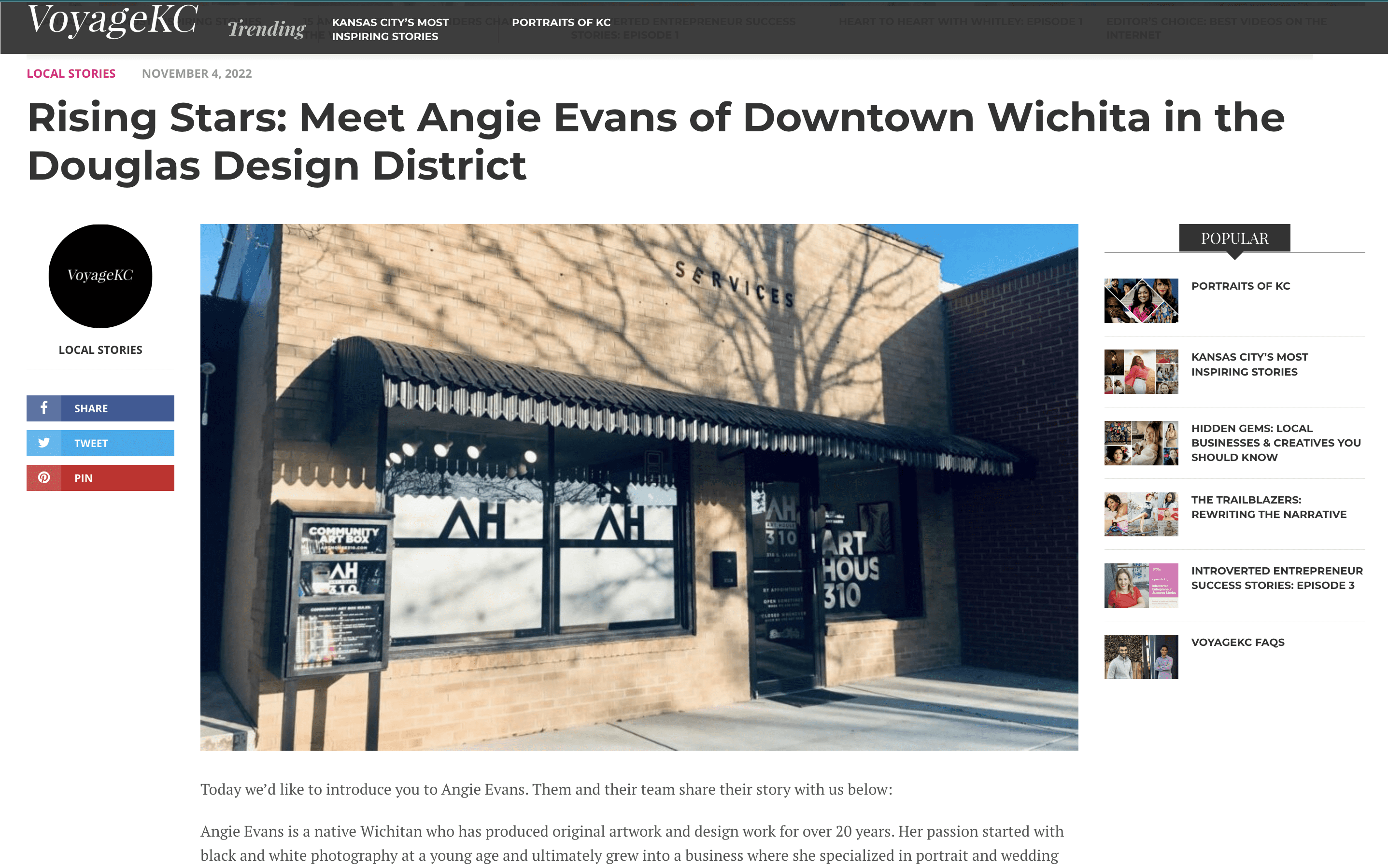 VoyageKC article - Rising Stars - Angie Evans of Art House 310